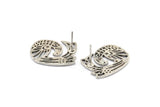 Silver Bird Earring, 2 Antique Silver Plated Brass Bird Stud Earrings (22x17x1.2mm) N1510
