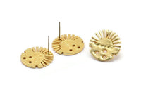 Gold Sun Earring, 2 Gold Plated Brass Sun Stud Earrings (18x1.5mm) N1712