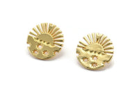 Gold Sun Earring, 2 Gold Plated Brass Sun Stud Earrings (18x1.5mm) N1712