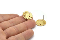 Gold Sun Earring, 2 Gold Plated Brass Sun Stud Earrings (18x1.5mm) N1712