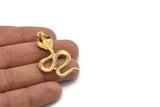 Gold Snake Charm, Gold Plated Brass Cobra Snake Charm With 1 Loop, Pendants, Findings, Earrings (45x26x8x2mm) N1639