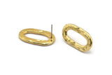 Gold Oval Earring, 2 Hammered Gold Plated Brass Oval Stud Earrings (26x14x2mm) N1702