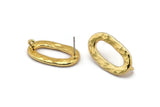 Gold Oval Earring, 2 Hammered Gold Plated Brass Oval Stud Earrings With 1 Loop (26x14x2mm) N1705