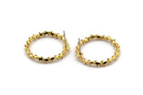Gold Circle Earring, 2 Gold Plated Brass Wavy Circle Stud Earrings (24x3mm) N1679