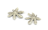 Silver Leaf Charm, 4 Antique Silver Plated Brass Leaf Pendants With 1 Loop, Findings (26x20x2mm) U142