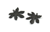 Siyah Yaprak Tılsımı, 1 Halkalı 4 Oksitlenmiş Siyah Pirinç Yaprak Kolye, Bulgular (26x20x2mm) U142