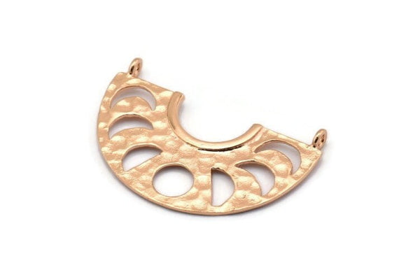 Moon Phases Pendant, 2 Rose Gold Plated Brass Semi Circle Pendants With 2 Loops, Earring Findings (37x14x1mm) U144 Q0357