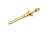 Gold Sword Charm, 2 Gold Plated Brass Sword Charms With 1 Loop, Earrings, Charms Pendants, Findings (46x12mm) N1625 Q0794