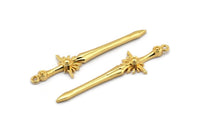 Gold Sword Charm, 2 Gold Plated Brass Sword Charms With 1 Loop, Earrings, Charms Pendants, Findings (46x12mm) N1625 Q0794