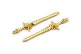 Gold Sword Charm, 2 Gold Plated Brass Sword Charms With 1 Loop, Earrings, Charms Pendants, Findings (46x12mm) N1625 Q0794