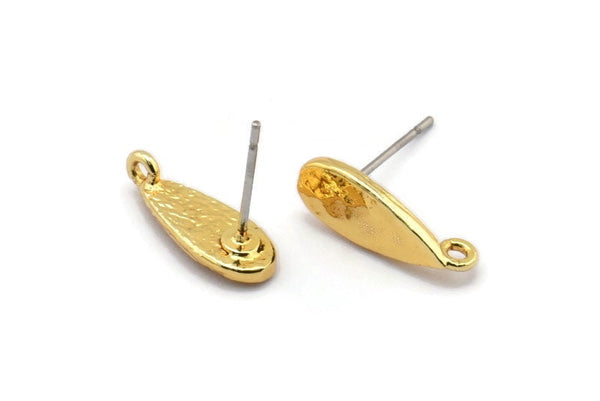 Gold Drop Earring, 4 Gold Plated Brass Drop Stud Earrings With 1 Loop (15x6x1.5mm) N1626