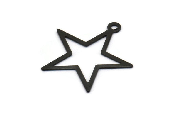 Black Star Charm - 20 Oxidized Brass Black Star Charms With 1 Loop (23mm) A0301 S544