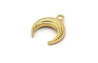 Gold Moon Charm, 1 Gold Plated Textured Horn Charms, Pendant, Jewelry Finding (19x6x4.40mm) N0269 Q0205