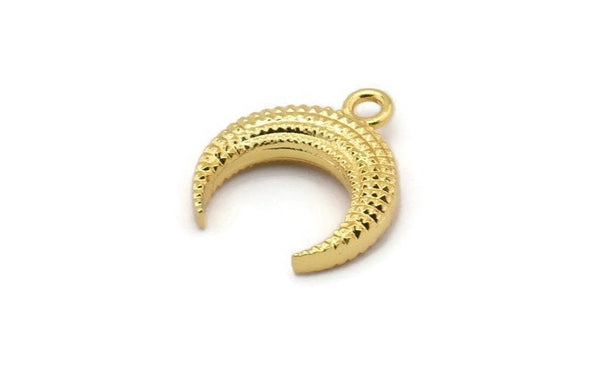 Gold Moon Charm, 1 Gold Plated Textured Horn Charms, Pendant, Jewelry Finding (19x6x4.40mm) N0269 Q0205