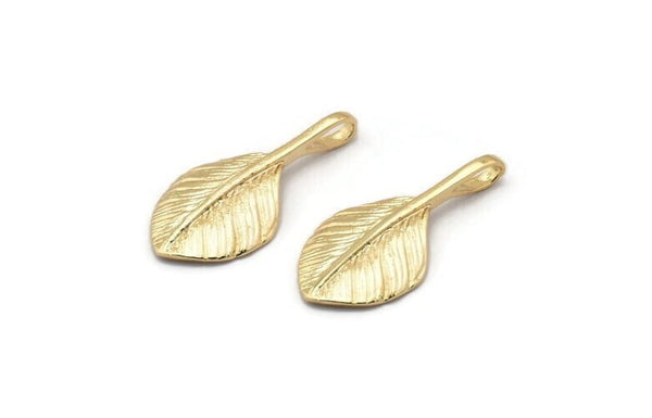 Gold Leaf Pendant, 2 Gold Plated Leaf Charms (27x13mm) N0366 Q0208