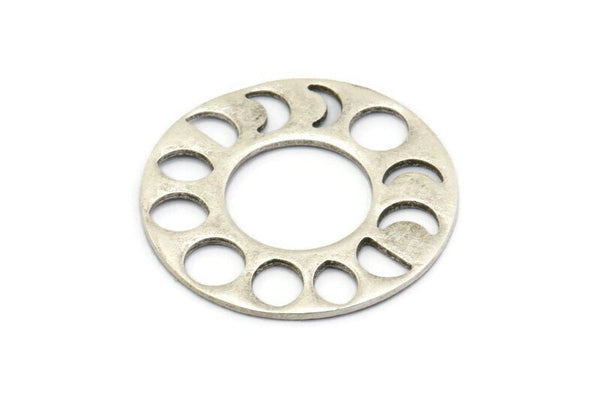 Ay Evreleri Kolye, 2 Antik Gümüş Kaplama Pirinç Daire Kolye, Küpe Bulguları (33x1mm) U121 H0373