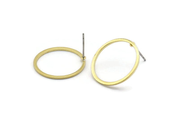 Brass Circle Earring, 10 Raw Brass Circle Stud Earrings (20x1x1mm) Bs 1094 A1743