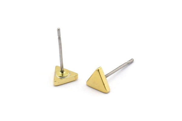 Brass Triangle Earring, 10 Raw Brass Triangle Stud Earrings (5x1.5mm) D863 A1320