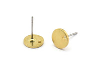 Brass Round Earring, 12 Raw Brass Round Stud Earrings With 1 Hole (8x1mm) E078 A1772