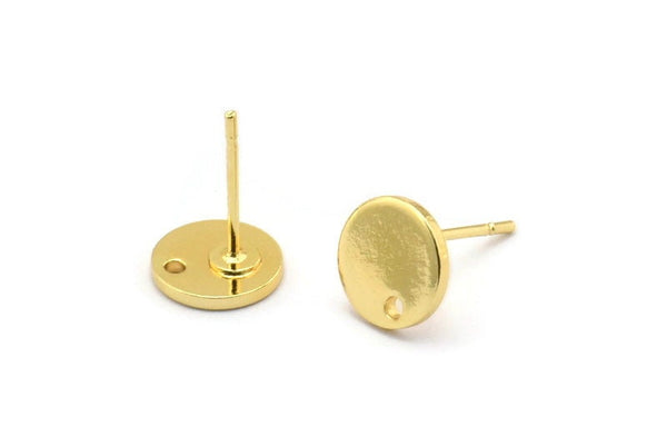Gold Round Earring, 6 Gold Plated Brass Round Stud Earrings With 1 Hole (8x1mm) E078 A1772