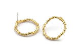 Gold Circle Earring, 2 Gold Plated Brass Wavy Circle Stud Earrings (25x2mm) N1700