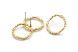 Gold Circle Earring, 2 Gold Plated Brass Wavy Circle Stud Earrings (25x2mm) N1700