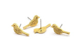Gold Bird Earring, 4 Gold Plated Brass Bird Stud Earrings (18x7x1.2mm) N1669