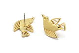 Gold Bird Earring, 2 Gold Plated Brass Bird Stud Earrings (24x15x1.2mm) N1645