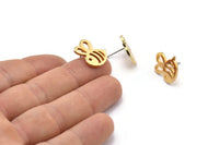 Gold Bee Earring, 2 Gold Plated Brass Bee Stud Earrings (17x15x1.2mm) N1745