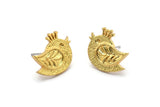 Gold Bird Earring, 2 Gold Plated Brass Bird Stud Earrings (15x20x2.5mm) N1707