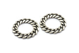 32mm Circle Connectors, Antique Silver Plated Brass Circle Connectors (36x8x3mm) N1727 H1018