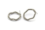 Silver Circle Earring, 2 Antique Silver Plated Brass Wavy Circle Stud Earrings (24x3mm) N1696