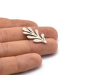 Silver Leaf Earring, 2 Antique Silver Plated Brass Leaf Stud Earrings (29x15x1.50mm) N1711