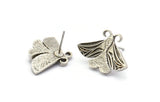 Silver Butterfly Earring, 2 Antique Silver Plated Brass Butterfly Stud Earrings (15x22x2mm) N1741