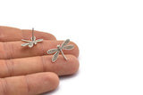 Silver Dragonfly Earring, 4 Antique Silver Plated Brass Dragonfly Stud Earrings (21x14mm) N1668 H1579