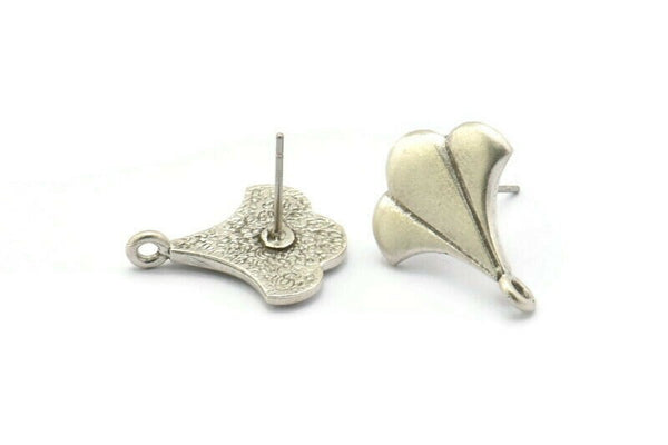 Earring Studs, 2 Antique Silver Plated Brass - Silver Flower Earrings - Earring Findings (19x16mm) N1717
