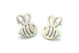 Silver Bee Earring, 4 Antique Silver Plated Brass Bee Stud Earrings (17x15x1.2mm) N1745