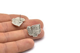 Silver Bird Earring, 2 Antique Silver Plated Brass Bird Stud Earrings (20x16x1.5mm) N1689