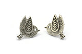 Silver Bird Earring, 2 Antique Silver Plated Brass Bird Stud Earrings (19x16x1.5mm) N1715