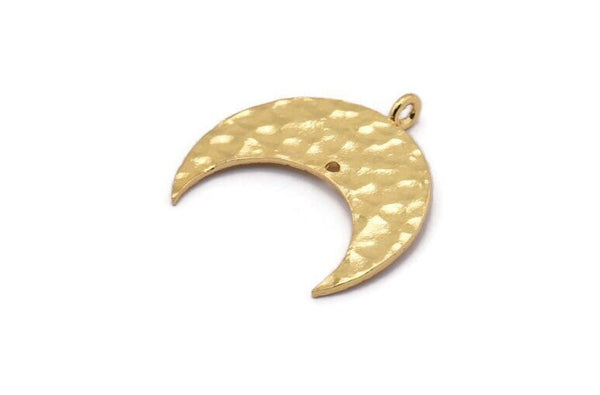 Hammered Crescent Pendant, 2 Gold Plated Brass Hammered Crescent Pendants With 1 Loop and 1 Hole (25x10x1mm) U146 Q0358
