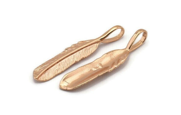 Rose Gold Amazon Leafs, 2 Rose Gold Plated Brass Leaf Connector Charms, Tribal Pendants With 1 Hole (37x7mm) N0385 Q0395