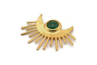 Moon and Sun, 1 Gold Plated Brass Crescent Moon and Semi Sun Ethnic Pendant With 2 Loops and 11mm Pad, Charms (47x33x1.2mm) BS 1952