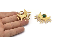 Moon and Sun, 1 Gold Plated Brass Crescent Moon and Semi Sun Ethnic Pendant With 2 Loops and 11mm Pad, Charms (47x33x1.2mm) BS 1952