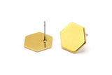Gold Hexagon Earring, 4 Gold Plated Brass Hexagon Stud Earrings (12.5x1mm) A0959 A1669
