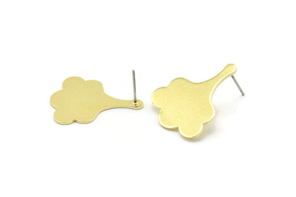 Brass Leaf Earring, 6 Raw Brass Leaf Stud Earrings (25x21x0.80mm) M03265 A2594