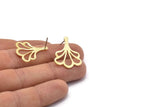 Brass Leaf Earring, 6 Raw Brass Leaf Stud Earrings (25x21x0.80mm) M03270 A2597