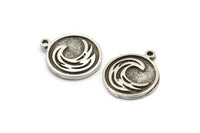 Silver Element Charm, 2 Antique Silver Plated Brass Water Element Symbol Charms With 1 Loop (17x14x1.5mm) N2028