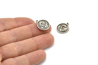Silver Element Charm, 2 Antique Silver Plated Brass Water Element Symbol Charms With 1 Loop (17x14x1.5mm) N2028
