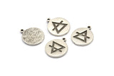 Silver Element Charm, 2 Antique Silver Plated Brass Earth Element Symbol Charms With 1 Loop (17x14x1.5mm) N2025