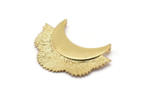 Gold Flower Pendant, 1 Gold Plated Brass Elegant Semi Flower Earring Findings With 2 Loops (42x31mm) U132 Q0549